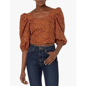 Levi's Kalia Leopard Print Crop Top Women Medium Balloon Puff Sleeve Smocked